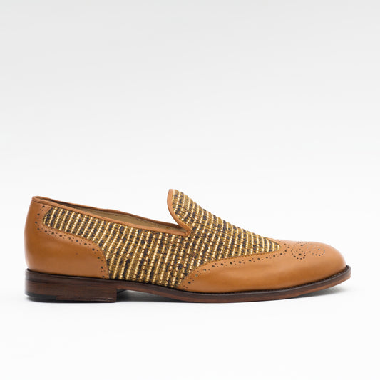 Le Mogador Moroccan Loafer – En cuir lisse + Raphia Tabac